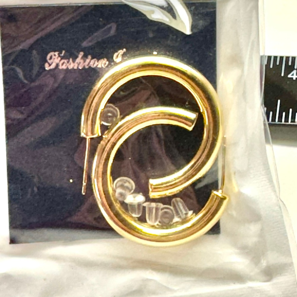 Gold Tone Hoop Earrings‎ Fashion Jewelry Set Clear Backs
